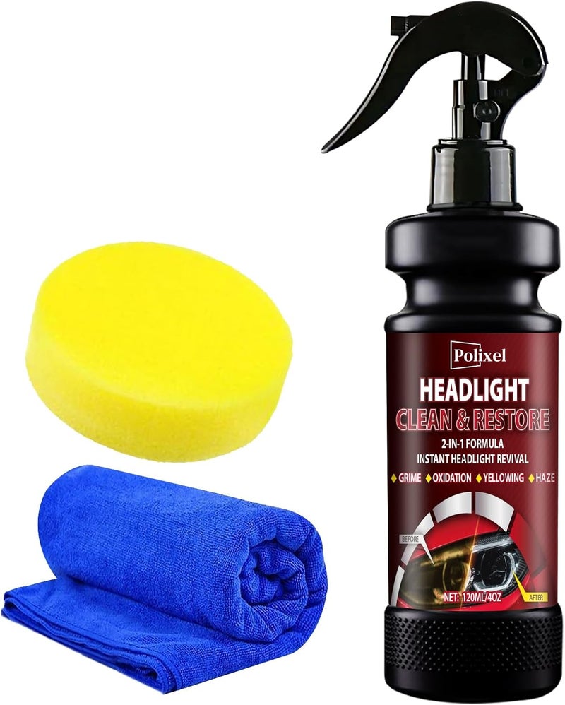 POLIXEL Headlight Cleaner Spray Headlight Restoration Removes Haze, Oxidation & Yellowing in Minutes Restores Clarity to Foggy & Yellow Headlamp Works on Car, Truck, Motorcycle - 4oz/120ml - Image 1